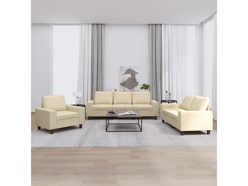 Set di Divani 3 pz Crema in Tessuto