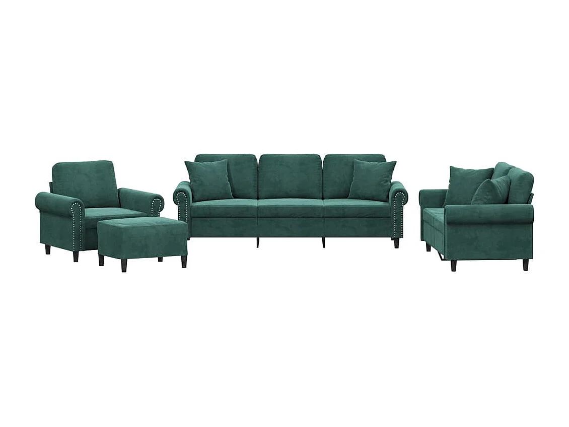 Ensemble de canapés 4 pcs avec coussins vert foncé velours