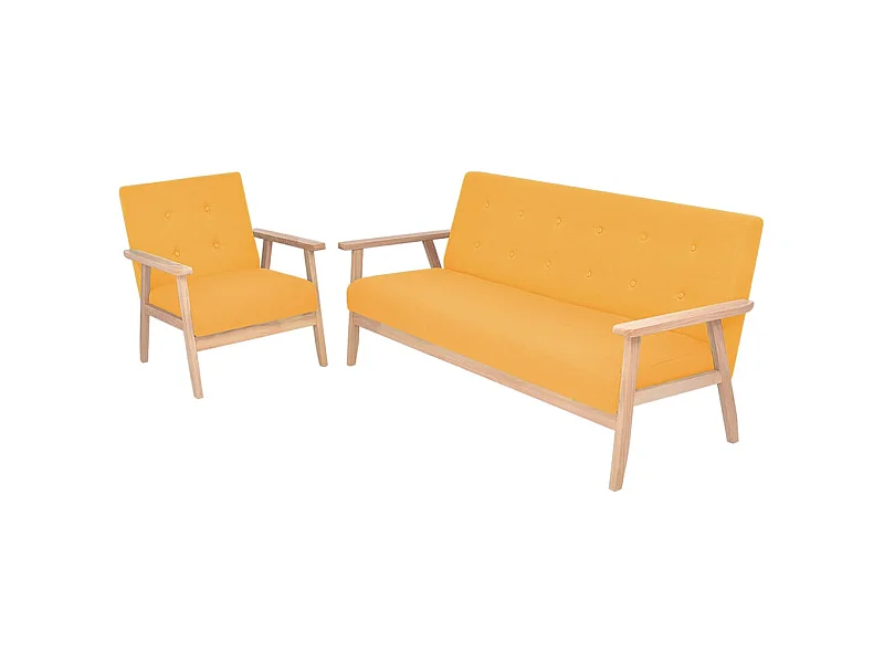 Juego de sofás de tela de 2 piezas color amarillo