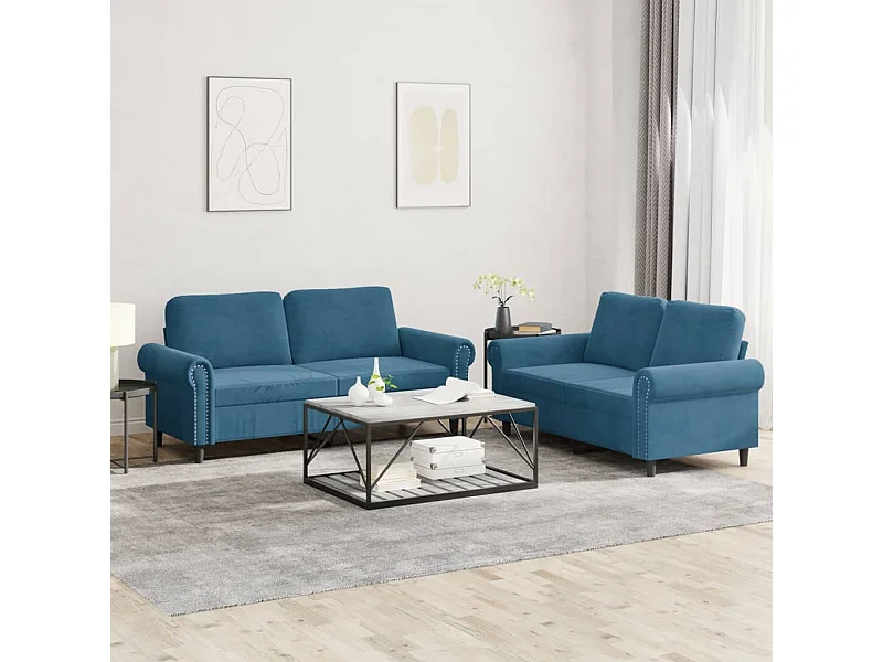 Set di Divani 2 pz con Cuscini Blu in Velluto