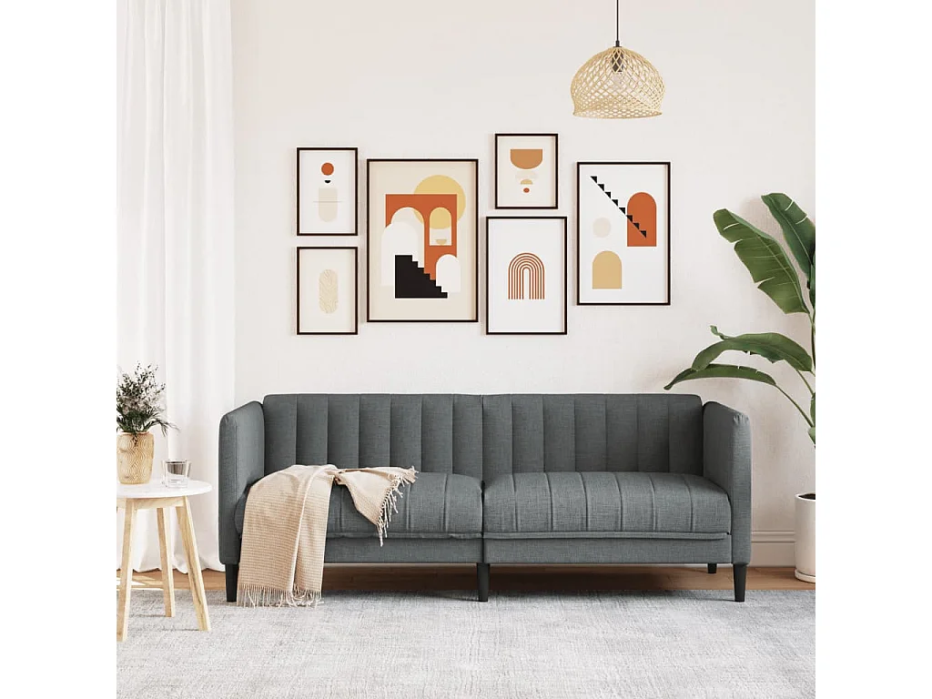 Divano a 2 Posti Grigio Scuro in Tessuto