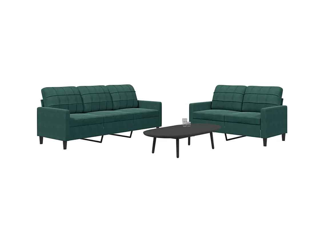 Ensemble de canapés 2 pcs avec coussins Vert foncé Velours