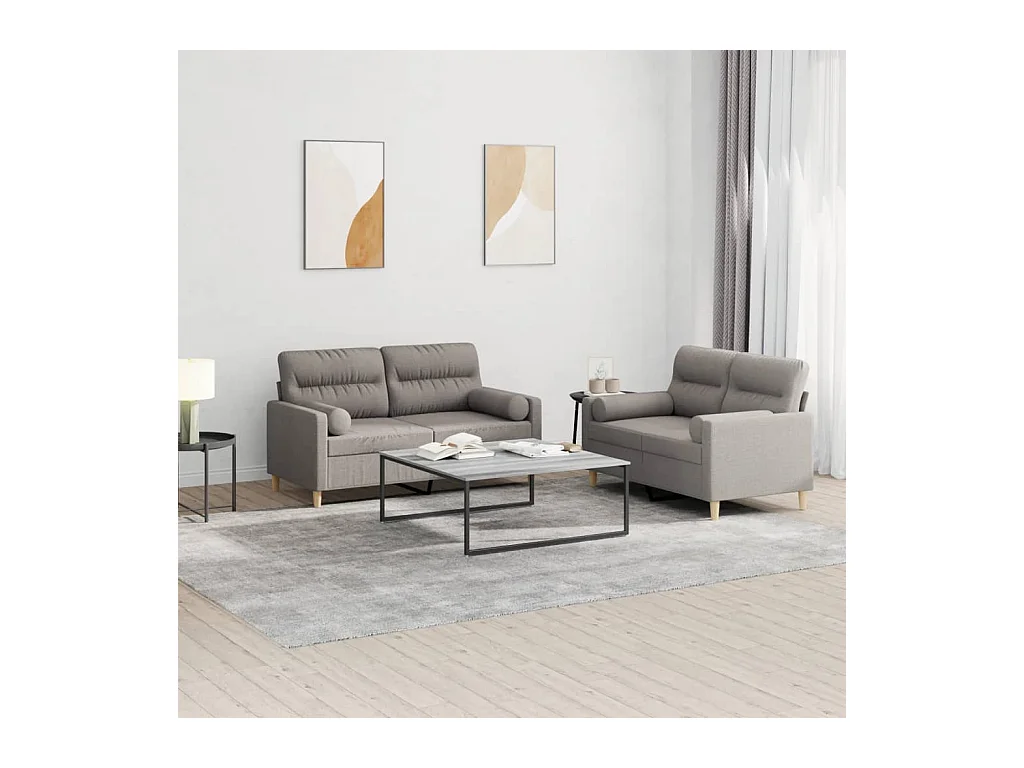 Ensemble de canapés 2 pcs avec coussins taupe tissu