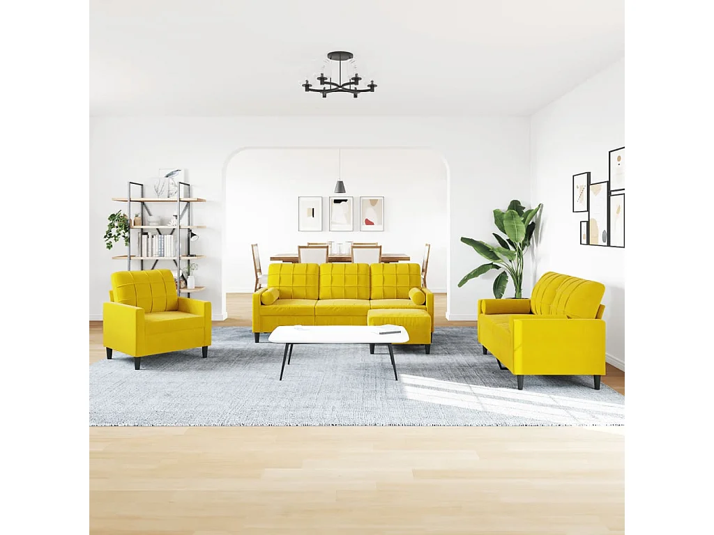 Ensemble de canapés 4 pcs avec coussins et traversins velours