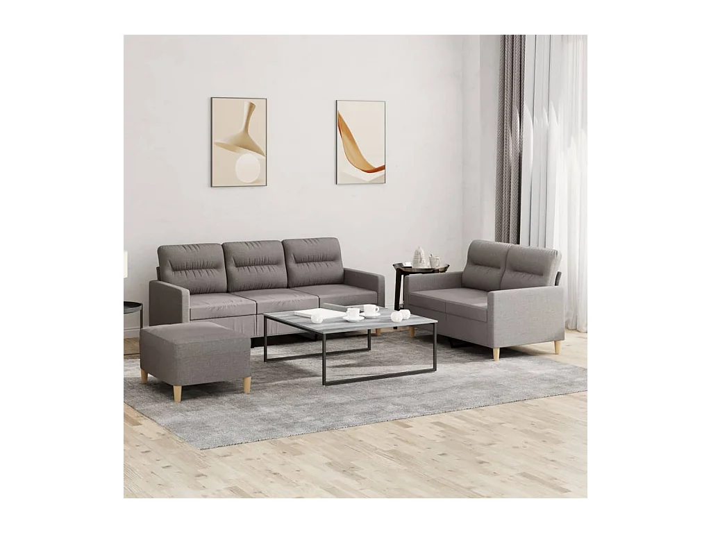 3-tlg. Sofagarnitur mit Kissen Taupe Stoff