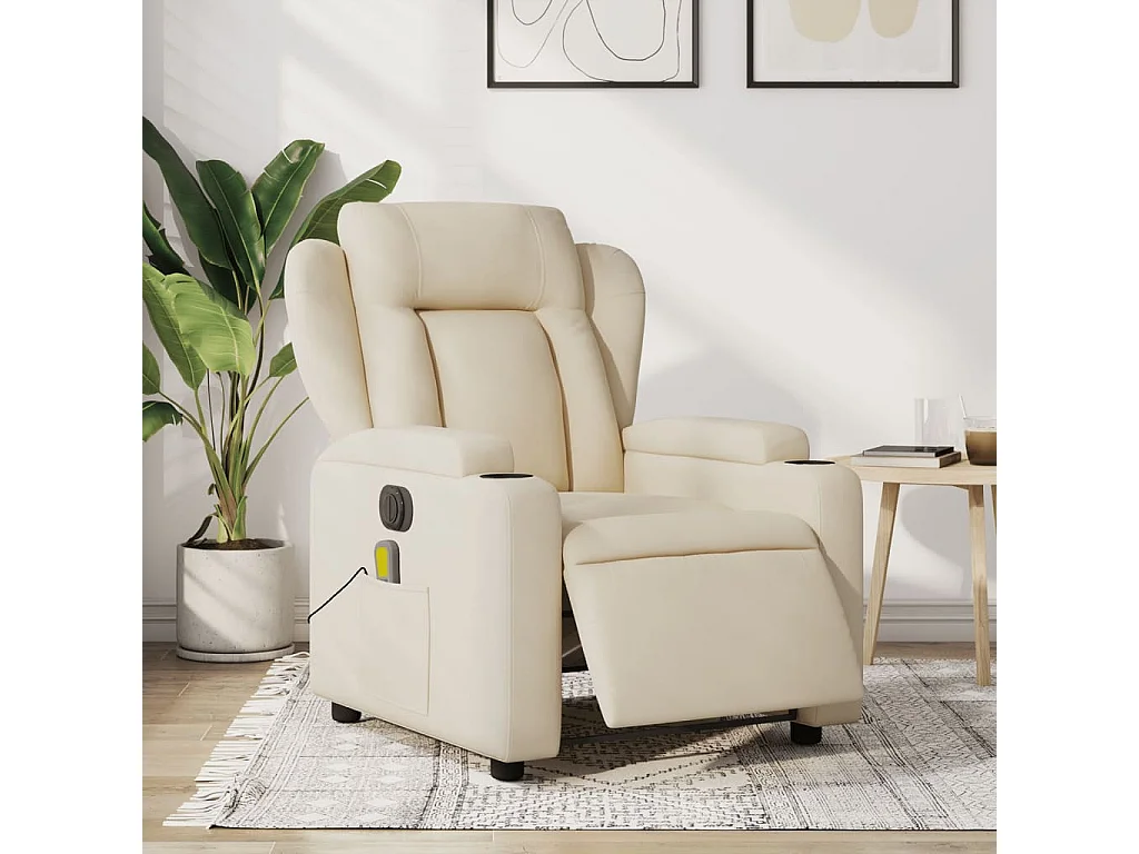Fauteuil inclinable de massage électrique crème tissu