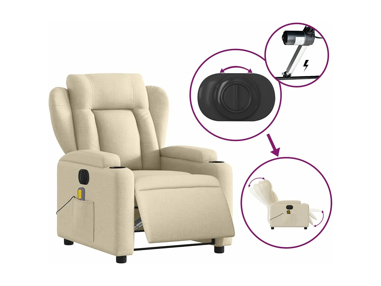 Fauteuil inclinable de massage électrique crème tissu
