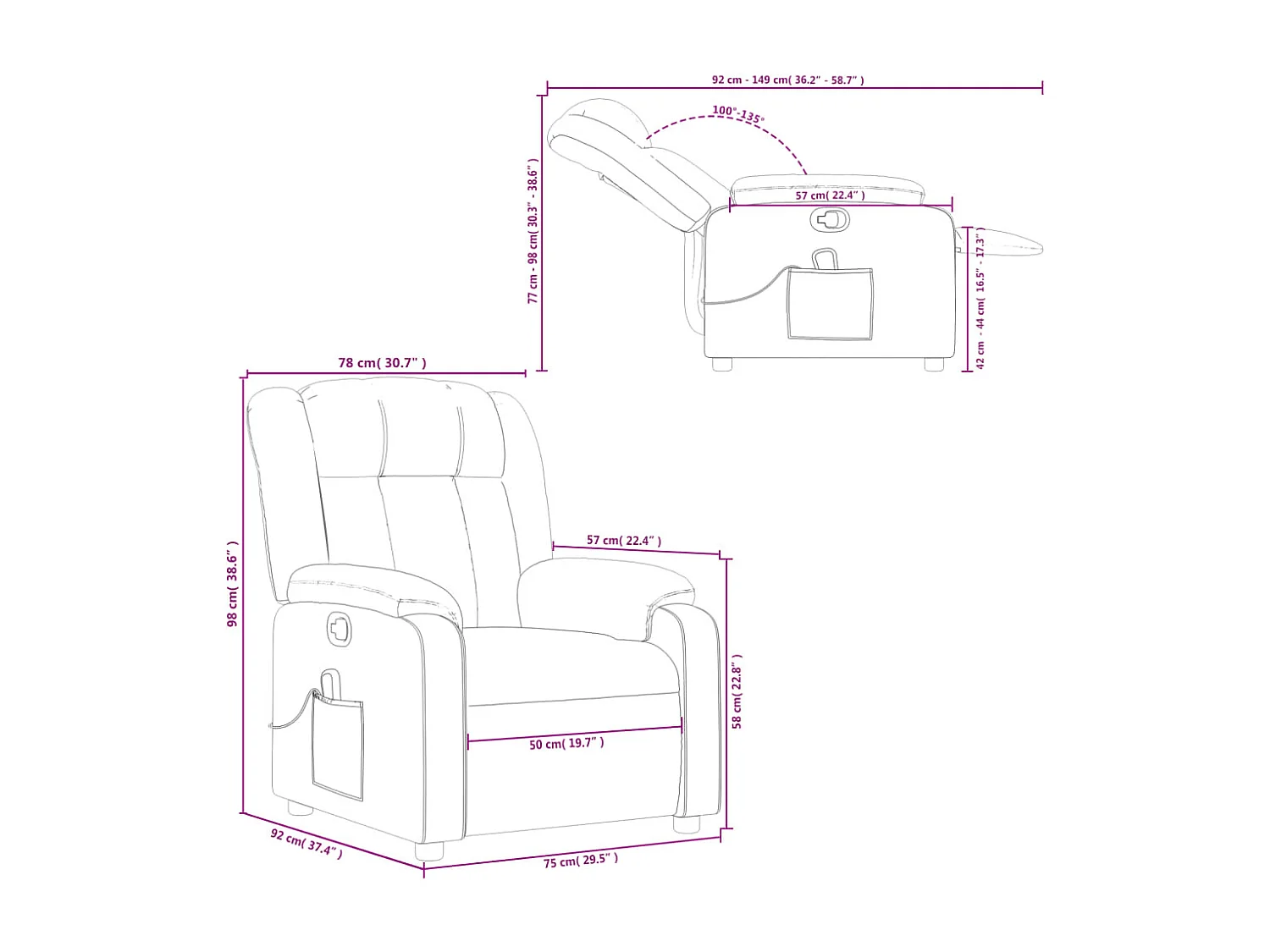 Fauteuil de massage inclinable Crème Tissu