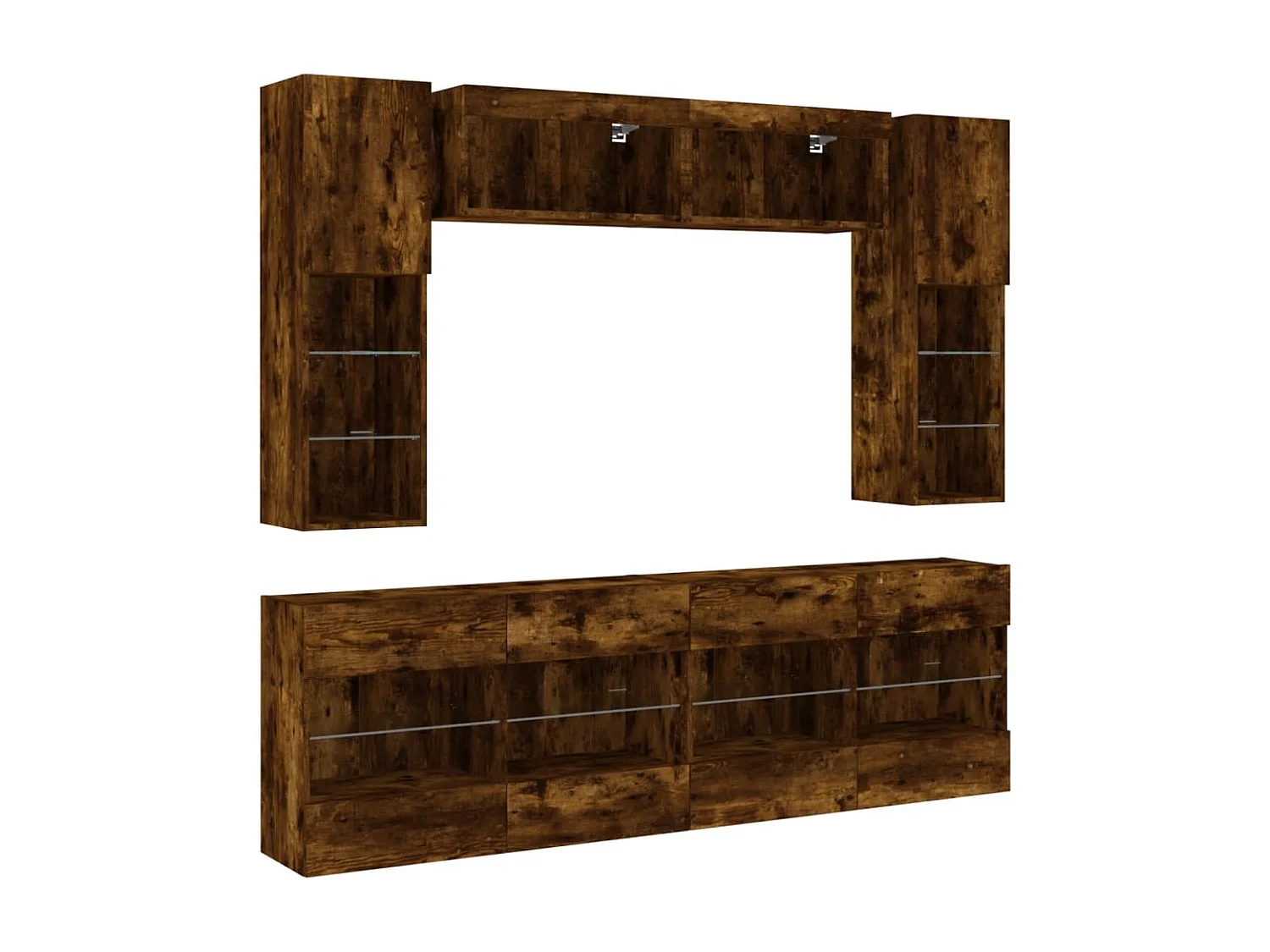 Set Mobili TV a Muro 6 pz con Luci LED Rovere Fumo