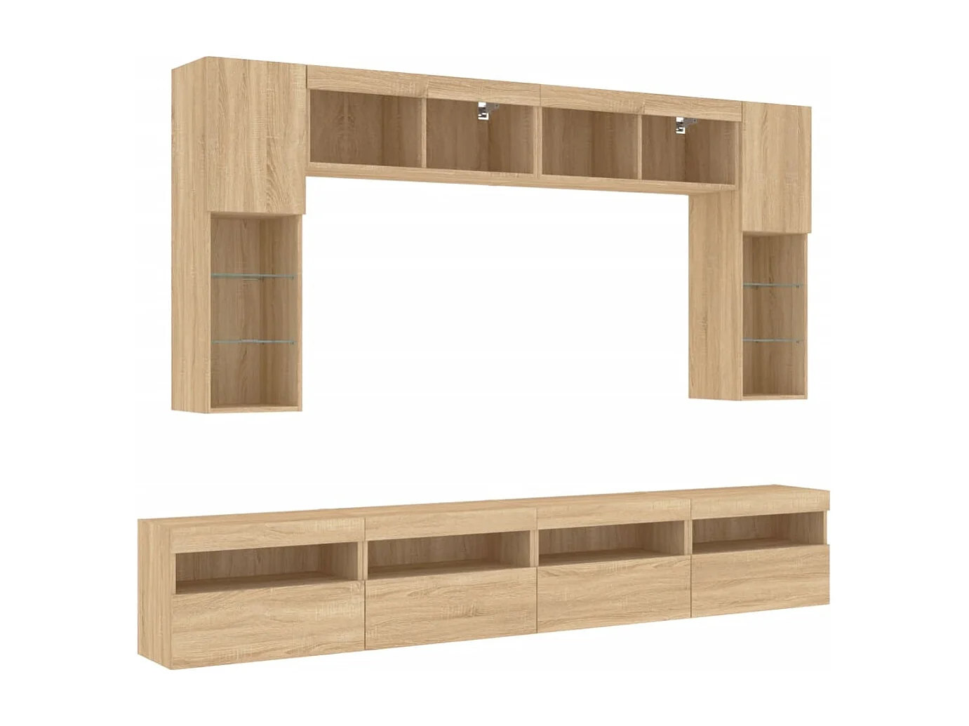 Ensemble de meubles TV muraux 8pcs et lumières LED chêne sonoma