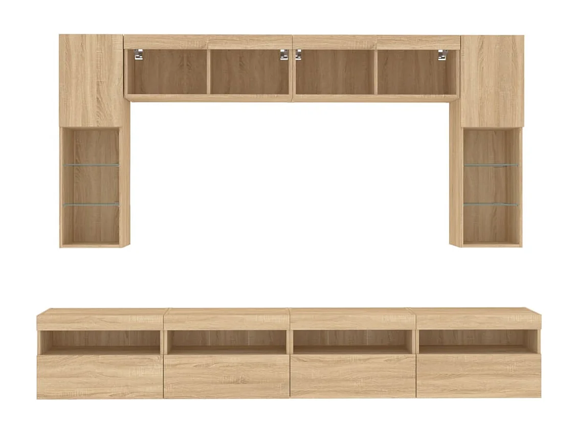 Ensemble de meubles TV muraux 8pcs et lumières LED chêne sonoma