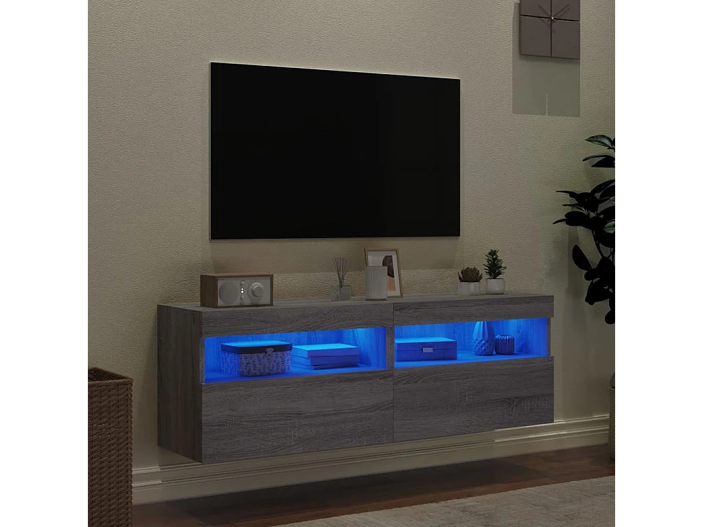 Mobili TV a Parete con Luci LED 2pz Grigio Sonoma 60x30x40 cm