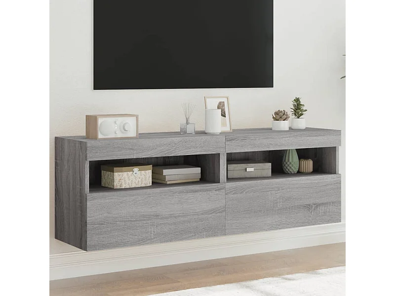 Mobili TV a Parete con Luci LED 2pz Grigio Sonoma 60x30x40 cm