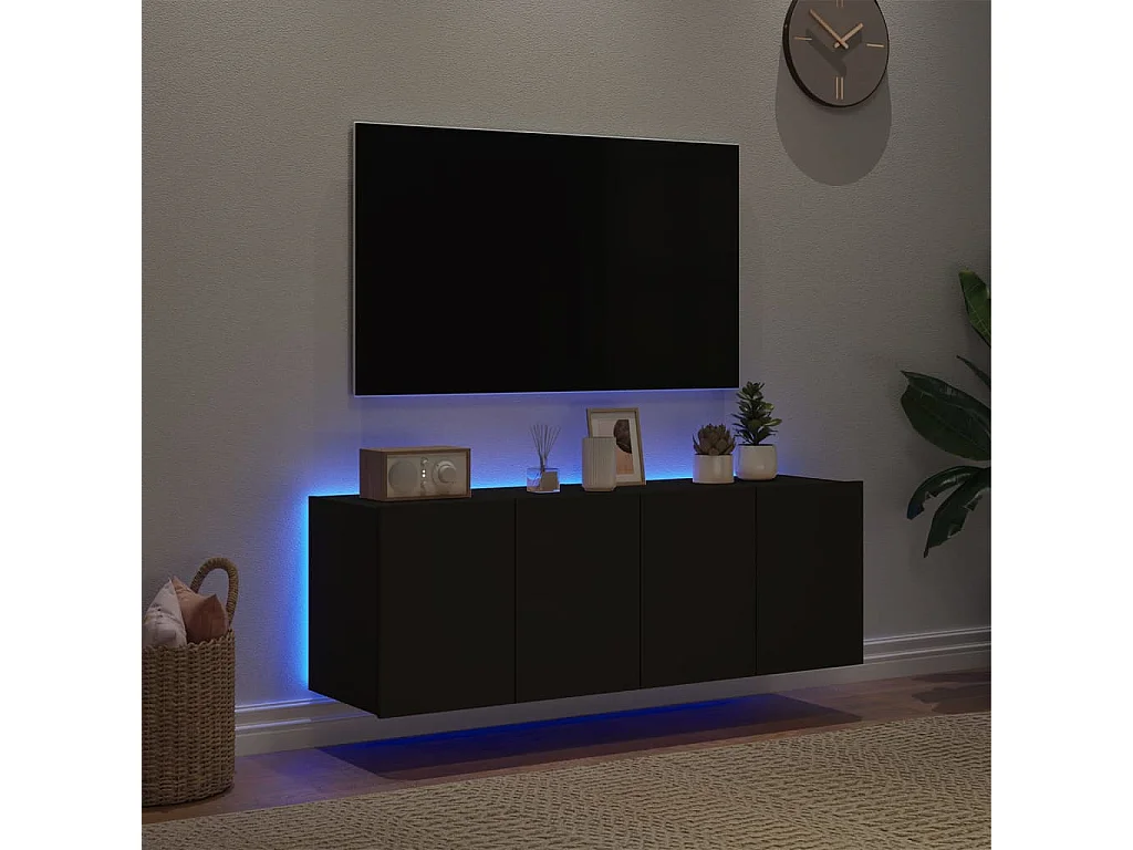 Meubles TV muraux avec lumières LED 2 pcs noir 60x35x41 cm