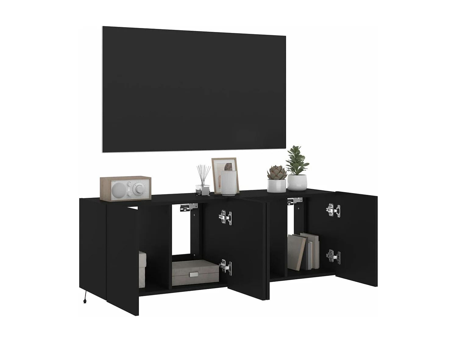 Meubles TV muraux avec lumières LED 2 pcs noir 60x35x41 cm