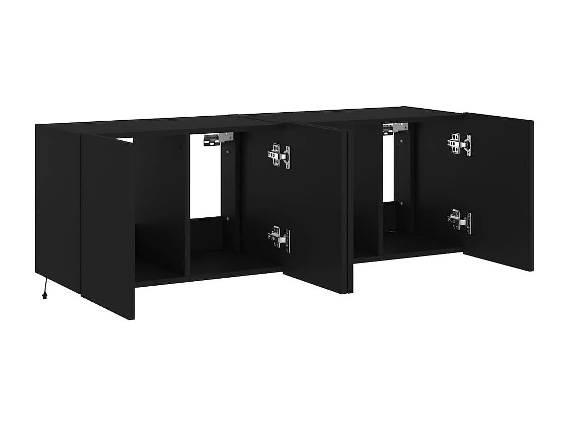 Meubles TV muraux avec lumières LED 2 pcs noir 60x35x41 cm