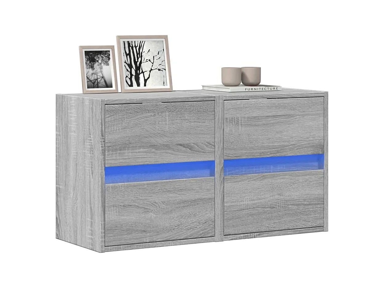 Meubles TV muraux et lumières LED 2 pcs sonoma gris 41x31x45 cm