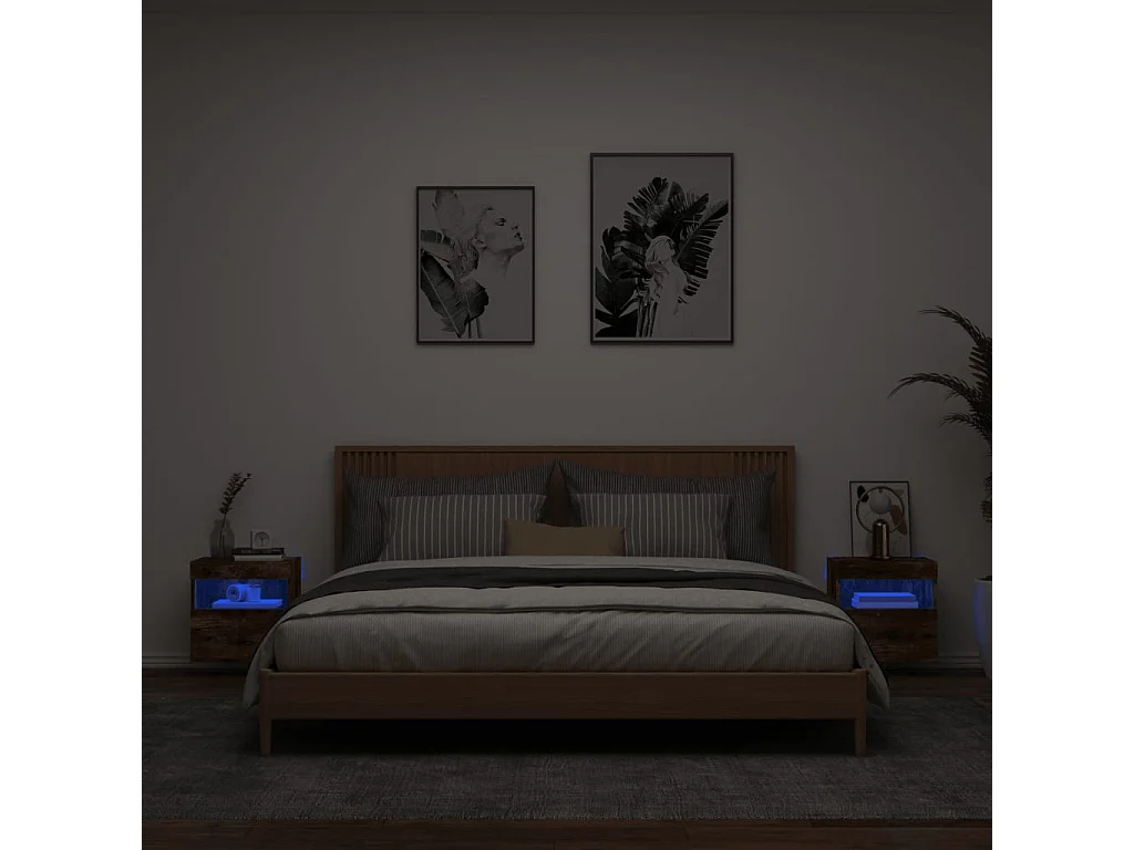 Mobili TV a Parete con Luci LED 2pz Rovere Fumo 40x30x40 cm
