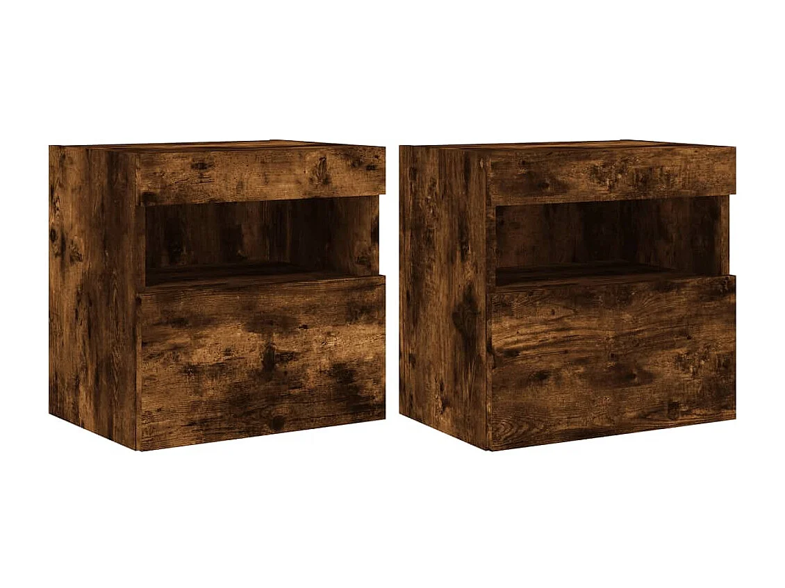 Meubles TV muraux et lumières LED 2pcs chêne fumé 40x30x40 cm