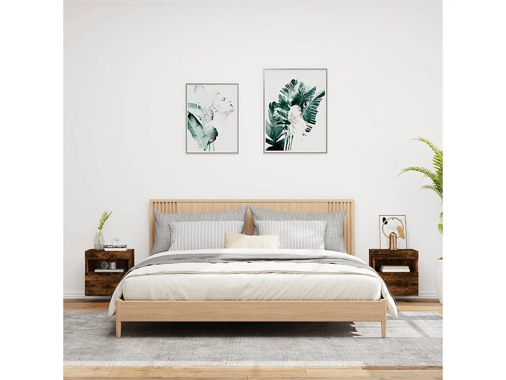 Meubles TV muraux et lumières LED 2pcs chêne fumé 40x30x40 cm