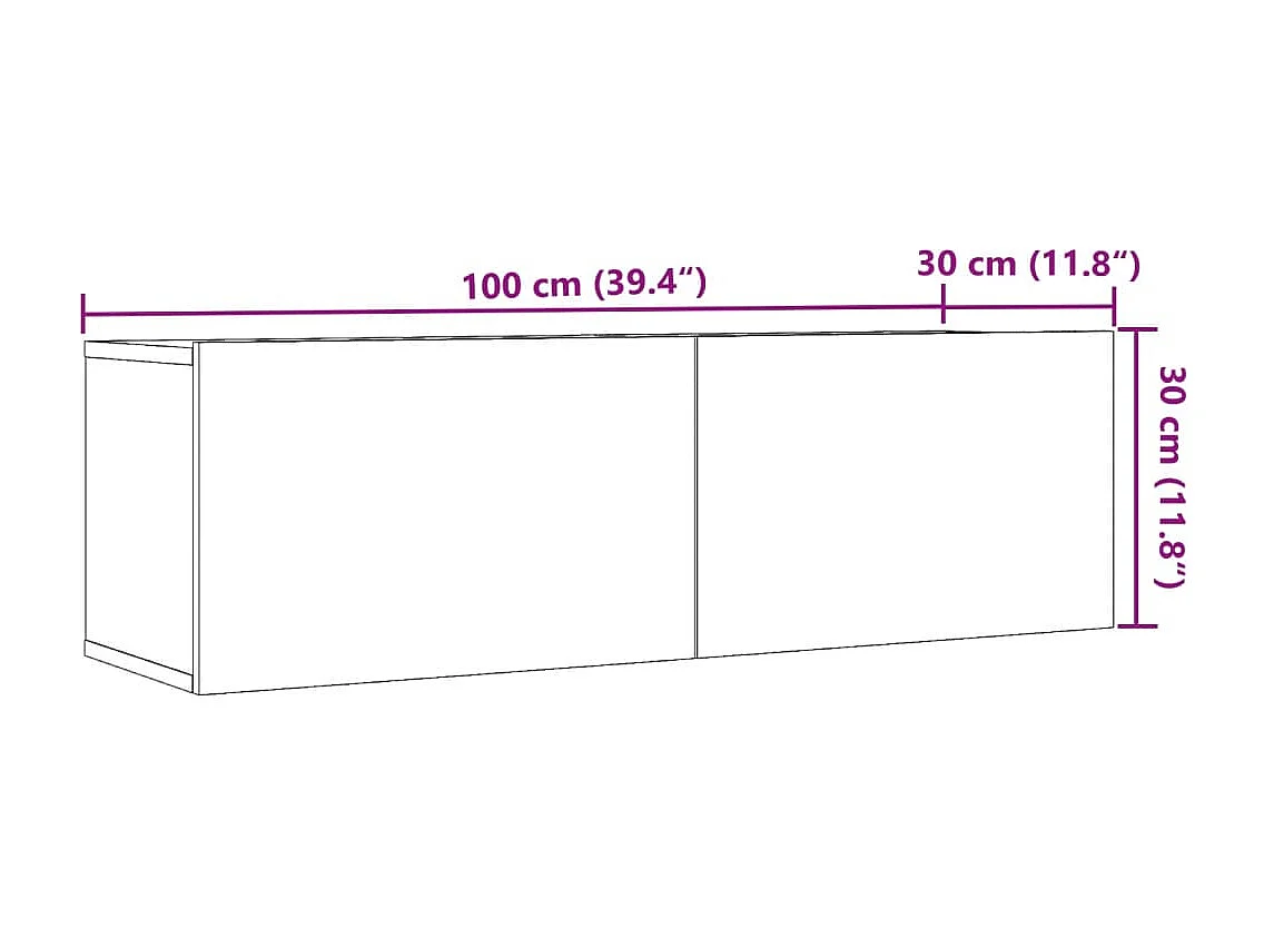 Tv-meubels 2 st wandgemonteerd 100x30x30 cm artisanaal eiken
