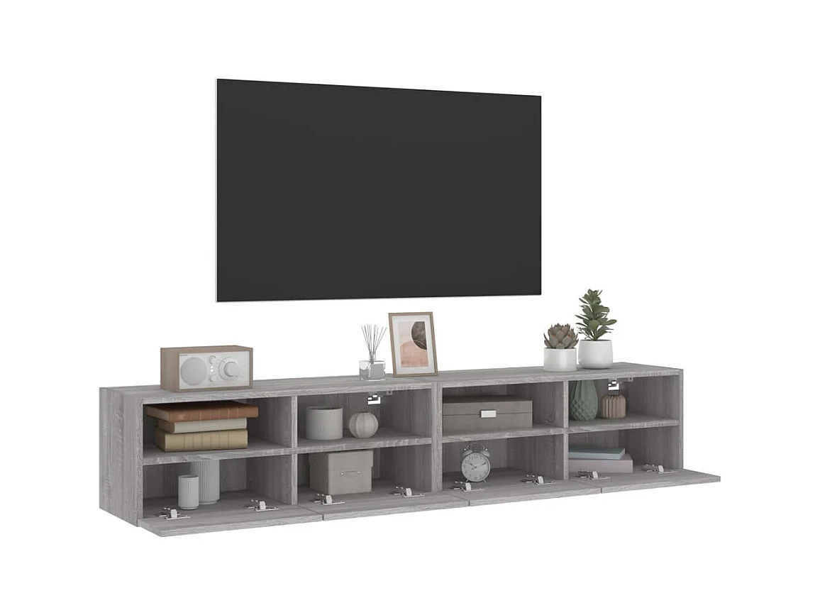 Mobili TV Parete 2pz Grigio Sonoma 80x30x30cm Legno Multistrato