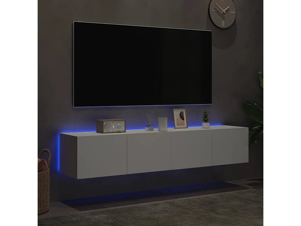Meubles TV muraux avec lumières LED 2 pcs blanc 80x35x31 cm