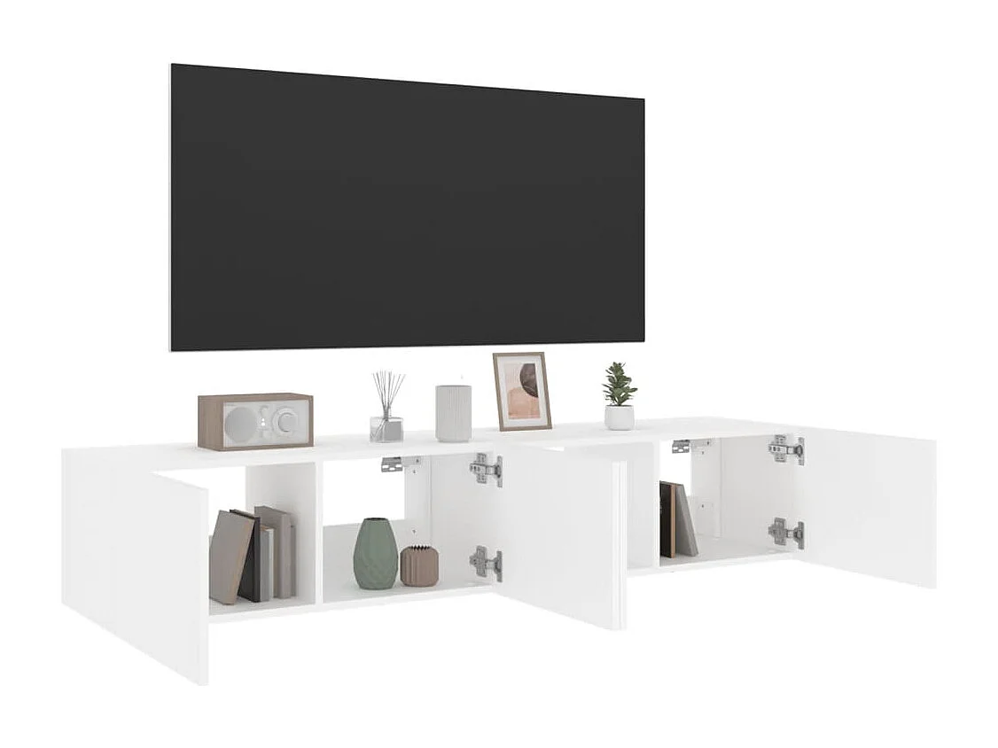 Meubles TV muraux avec lumières LED 2 pcs blanc 80x35x31 cm