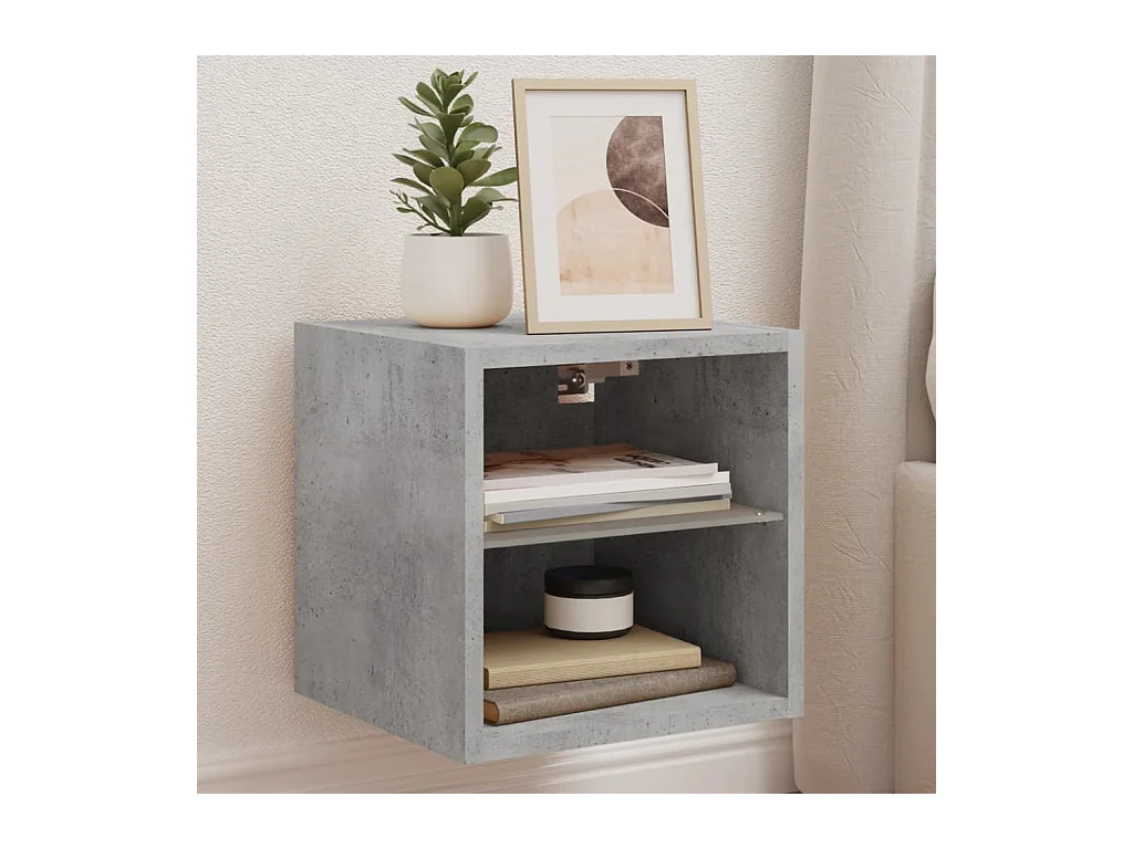 Meubles TV muraux et lumières LED 2pcs gris béton 30x28,5x30 cm