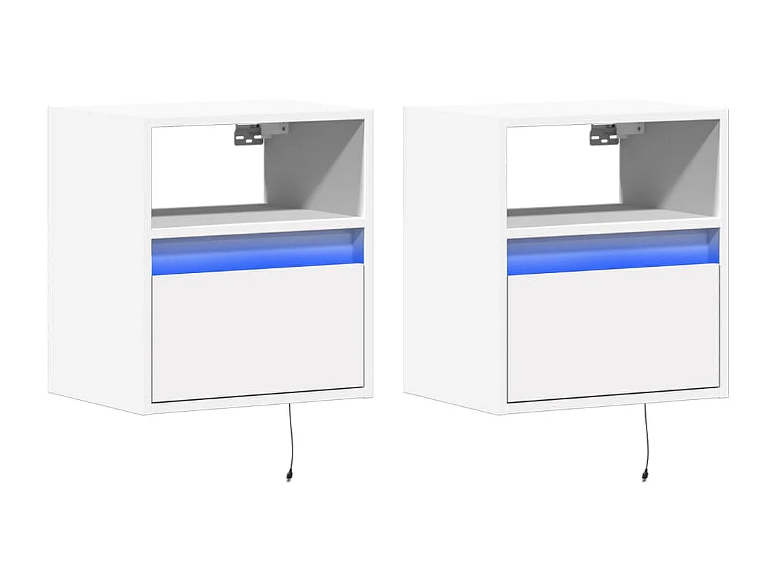 Meubles TV muraux avec lumières LED 2 pcs blanc 41x31x45 cm