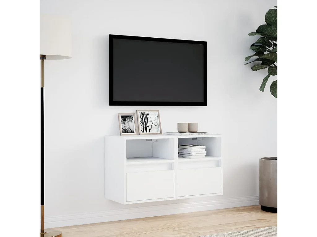 Meubles TV muraux avec lumières LED 2 pcs blanc 41x31x45 cm