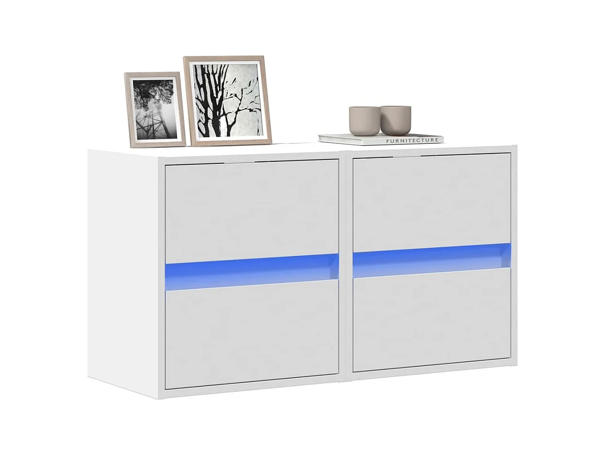 Meubles TV muraux avec lumières LED 2 pcs blanc 41x31x45 cm