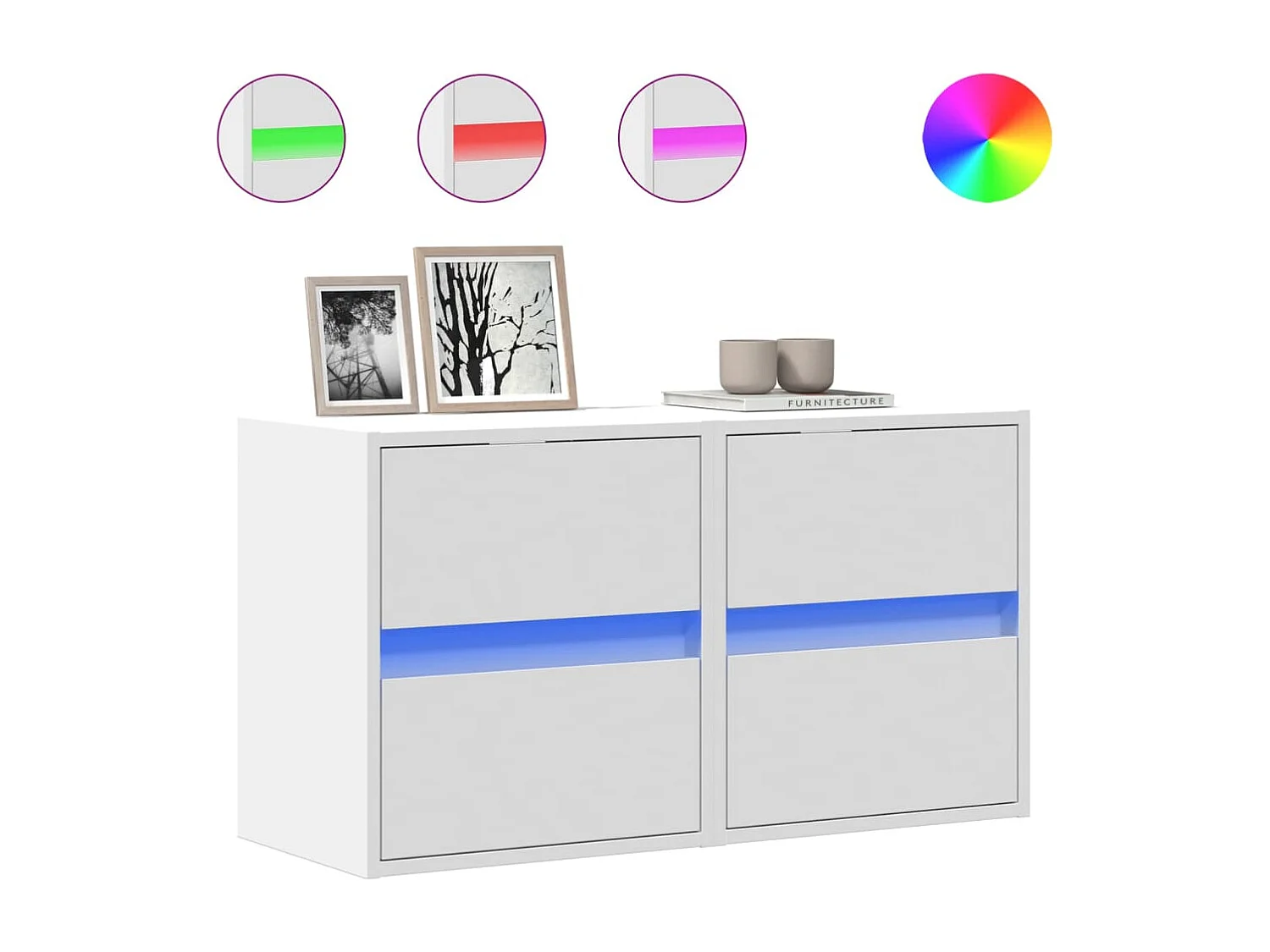 Meubles TV muraux avec lumières LED 2 pcs blanc 41x31x45 cm