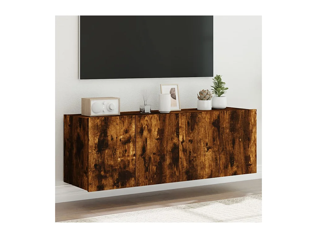TV-Wandschränke mit LED-Leuchten 2 Stk. Räuchereiche 60x35x41cm