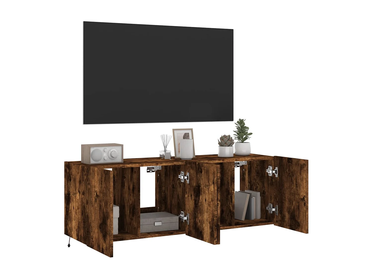 Meubles TV muraux et lumières LED 2pcs chêne fumé 60x35x41 cm