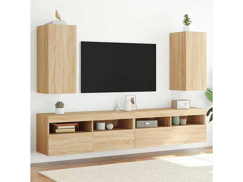 Meubles TV muraux lumières LED 2 pcs chêne sonoma 30,5x35x70 cm