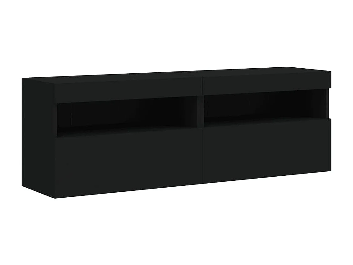 Móveis de parede p/ TV com luzes LED 2 pcs 60x30x40 cm preto