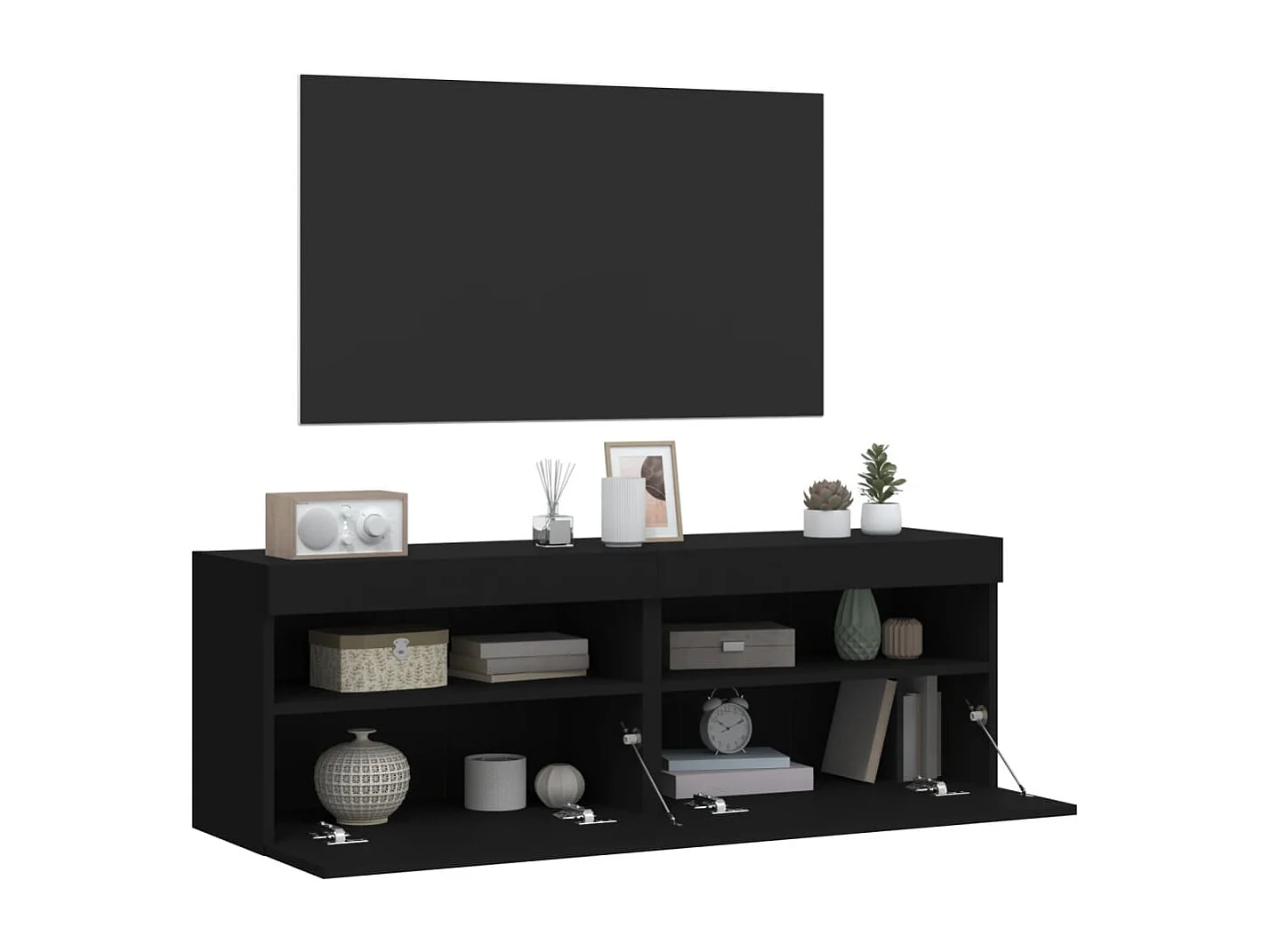 Móveis de parede p/ TV com luzes LED 2 pcs 60x30x40 cm preto
