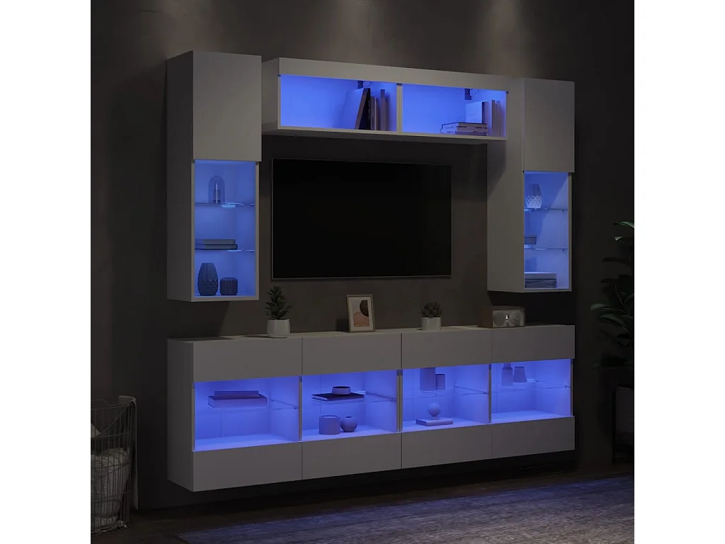 Set Mobili TV a Muro 6 pz con Luci LED Bianco