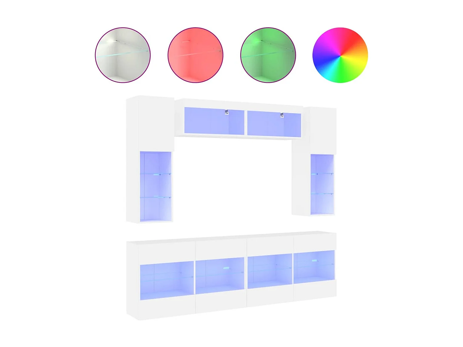 Set Mobili TV a Muro 6 pz con Luci LED Bianco