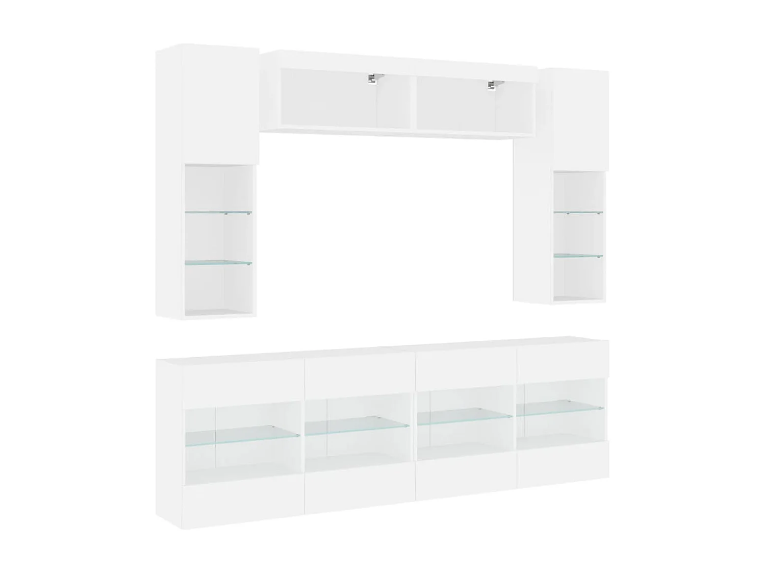 Set Mobili TV a Muro 6 pz con Luci LED Bianco