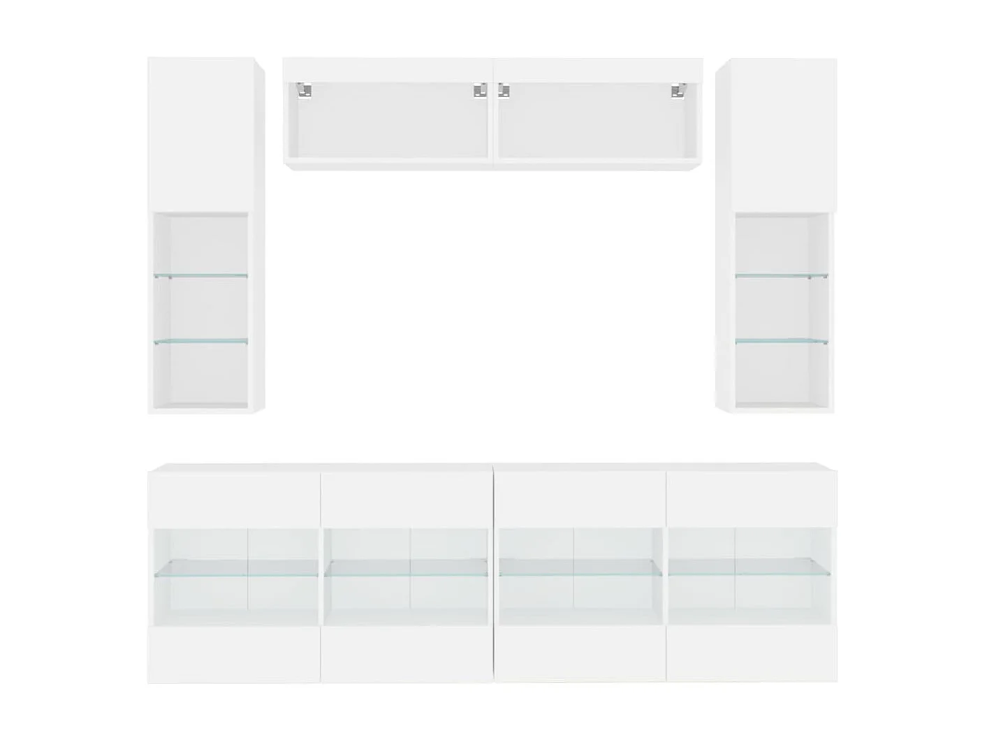 Set Mobili TV a Muro 6 pz con Luci LED Bianco