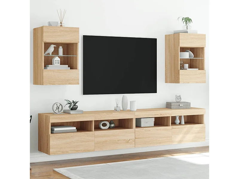 Meubles TV muraux lumières LED 2 pcs chêne sonoma 40x30x60,5 cm