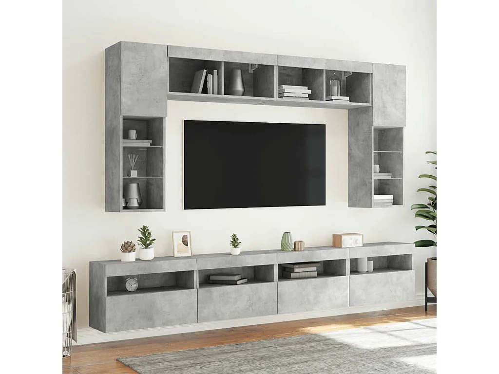 Meubles TV muraux et lumières LED 2pcs gris béton 60x30x40 cm