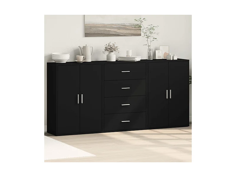 Credenze 3 pz Nere 60x31x84 cm in Legno Multistrato