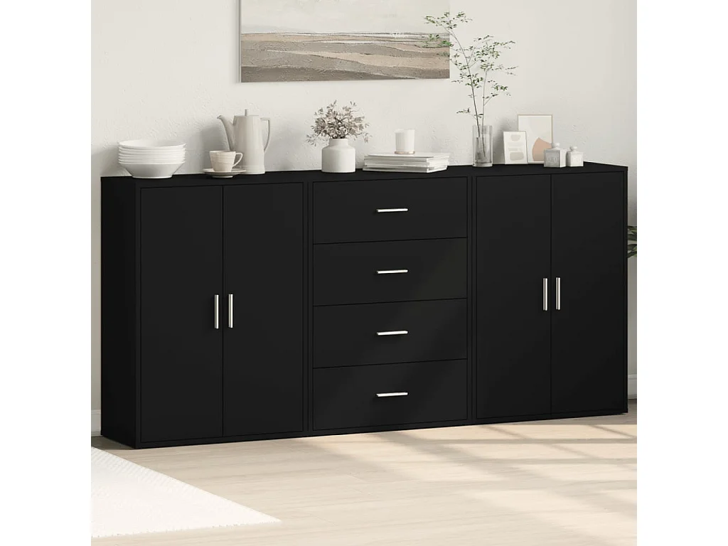 Buffets 3 pcs noir 60x31x84 cm bois d'ingénierie