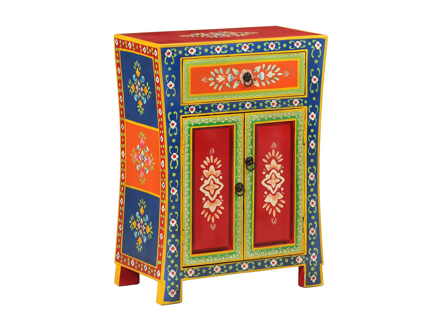 Credenza Dipinta a Mano 54x30x74 cm Legno Massello di Mango