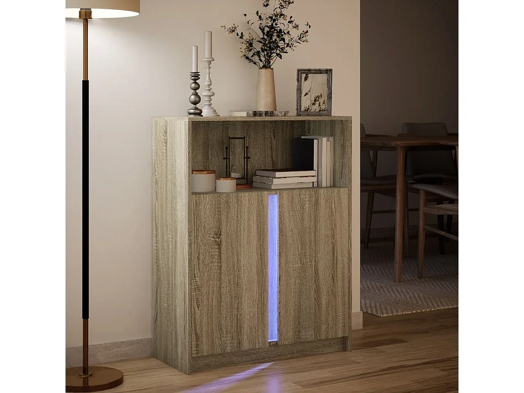 Credenza con LED Rovere Sonoma 77x34x100cm in Legno Multistrato