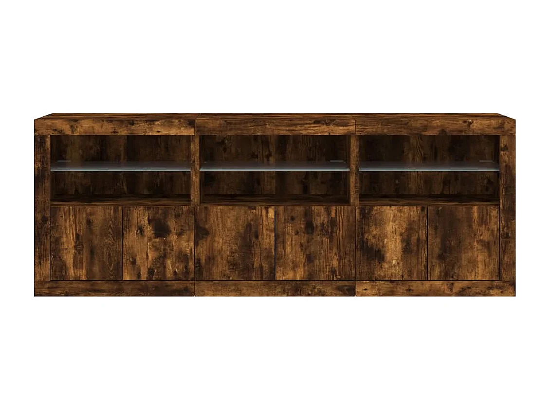 Aparador com luzes LED 181,5x37x67 cm carvalho fumado