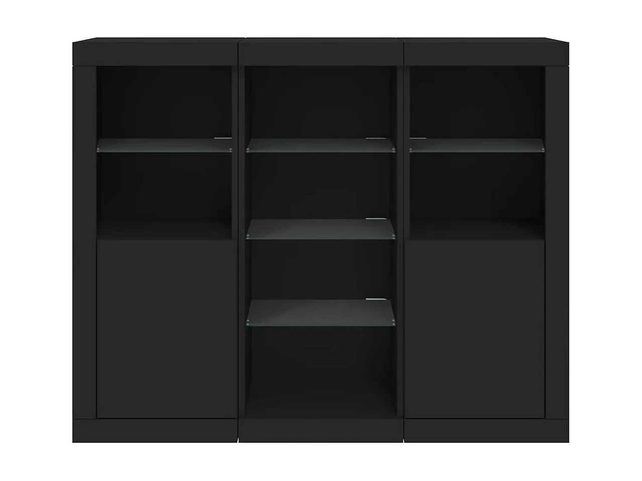 Credenze con Luci LED 3 pz Nere in Legno Multistrato